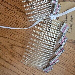 Pair of 2 - vintage pink/white rhinestone hair combs